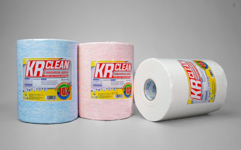 khăn lau công nghiệp dạng cuộn KR Clean 3 màu trắng xanh hồng