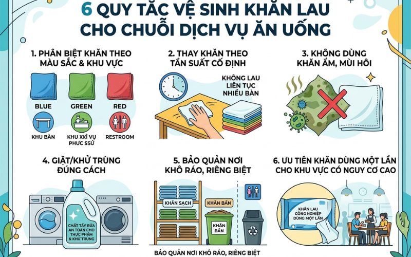 quy tắc phân màu khăn lau bàn trong nhà hàng