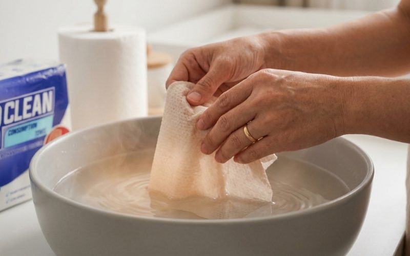 Nhúng khăn vải không dệt vào nước ấm trước khi lau người cho mẹ ở cữ