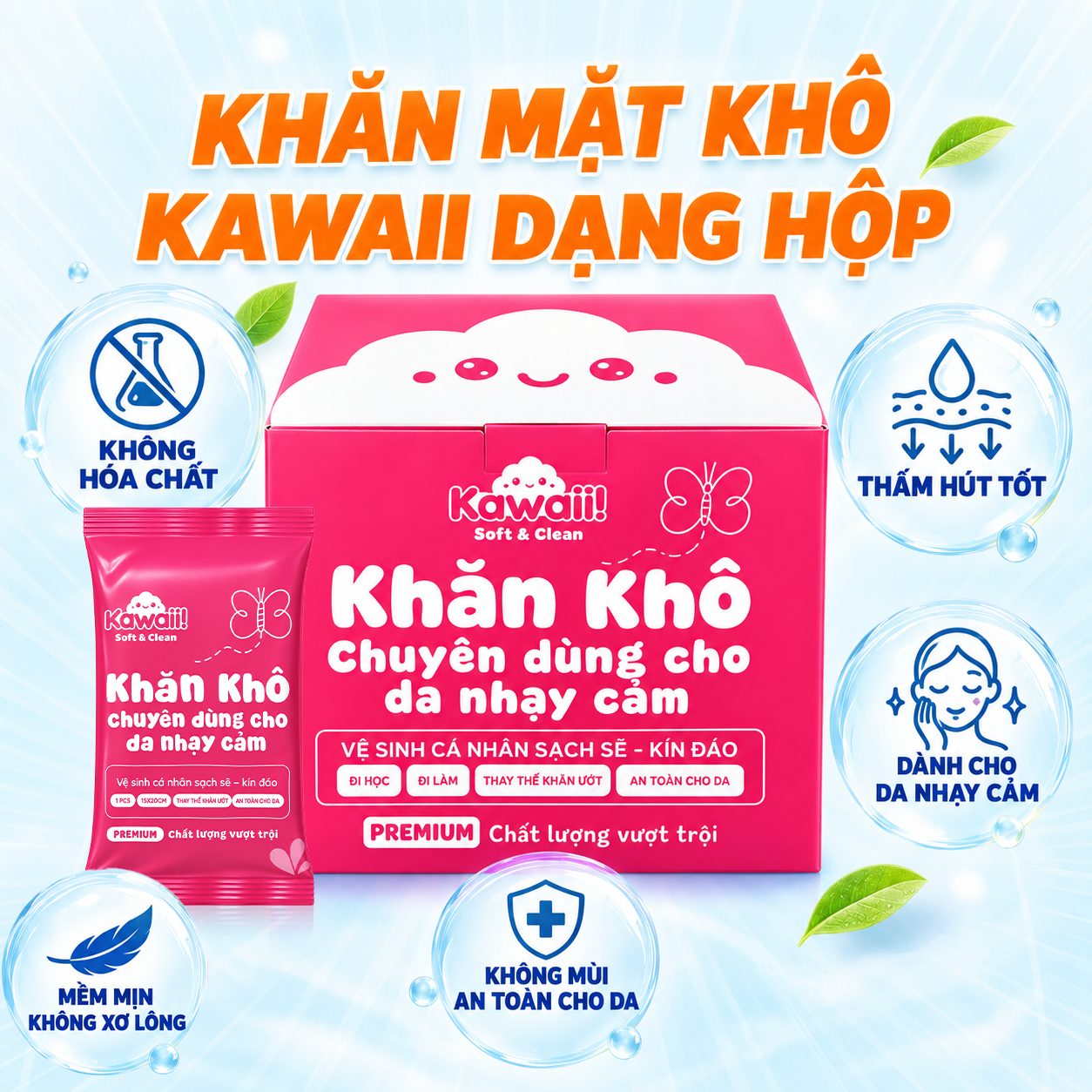 khăn khô dạng gói kawaii 2 khăn khô dạng gói kawaii 2