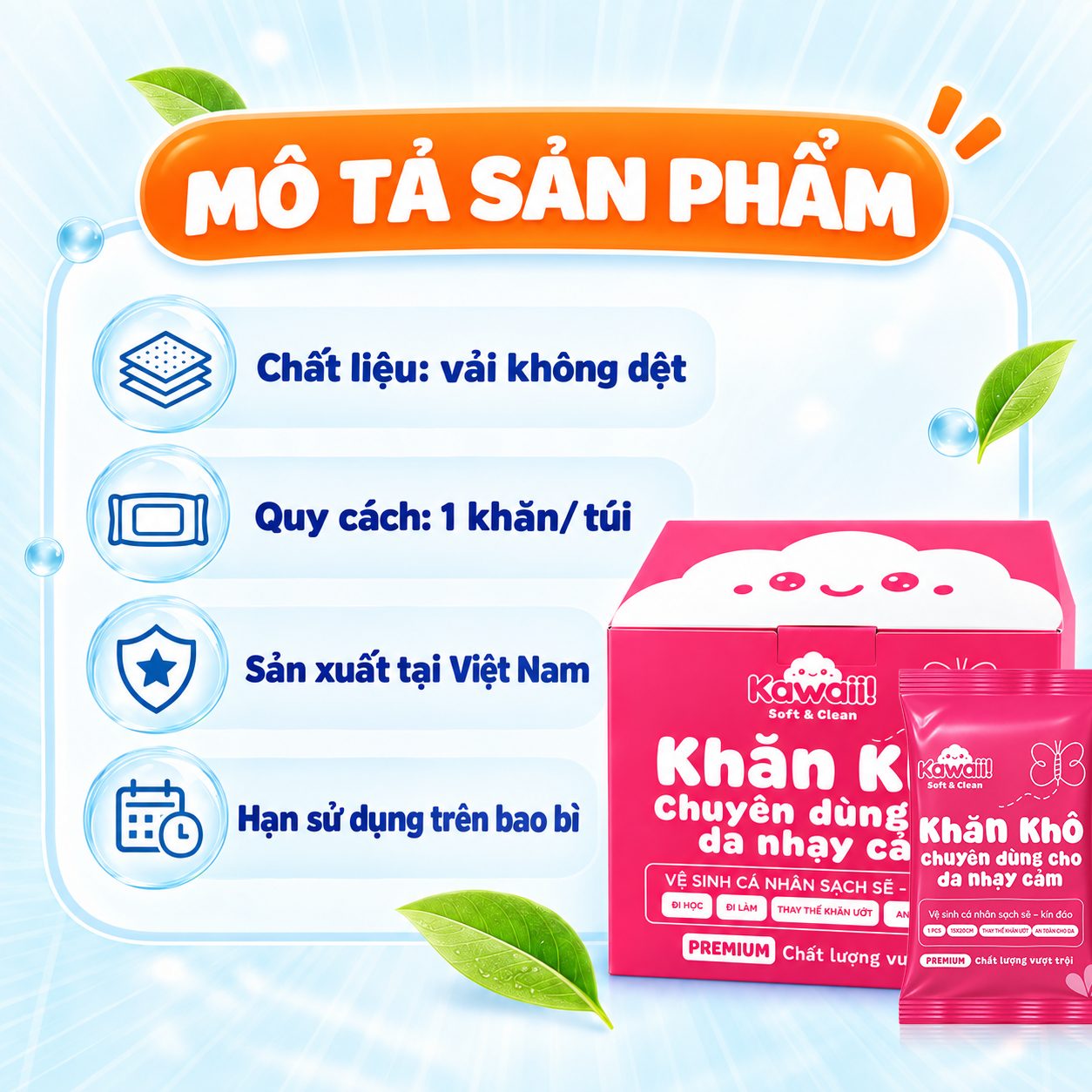 khăn khô dạng gói kawaii 3 khăn khô dạng gói kawaii 3