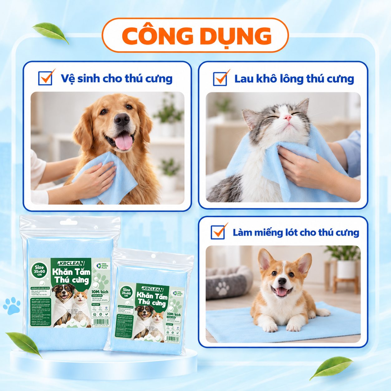khăn tắm thú cưng KRCLEAN 4 khăn tắm thú cưng KRCLEAN 4