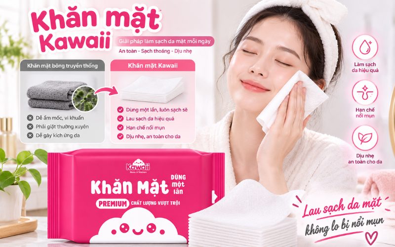 Hướng Dẫn Sử Dụng Khăn Mặt Khô Kawaii Đúng Cách Trong Quy Trình Skincare