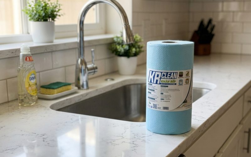 Cuộn khăn lau bếp KRCLEAN xanh 200 tờ kích thước 20x20cm