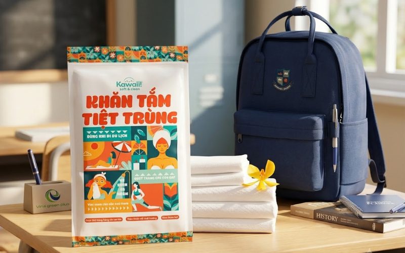 Khăn tắm dùng 1 lần cho bé đi học tiện lợi