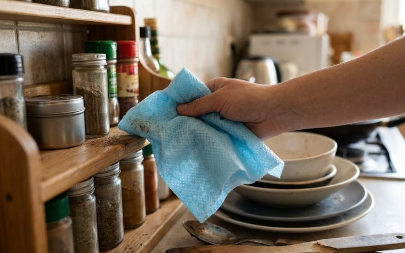 Lau kệ gia vị, chén bát bằng khăn cuộn KRCLEAN xanh 200 tờ