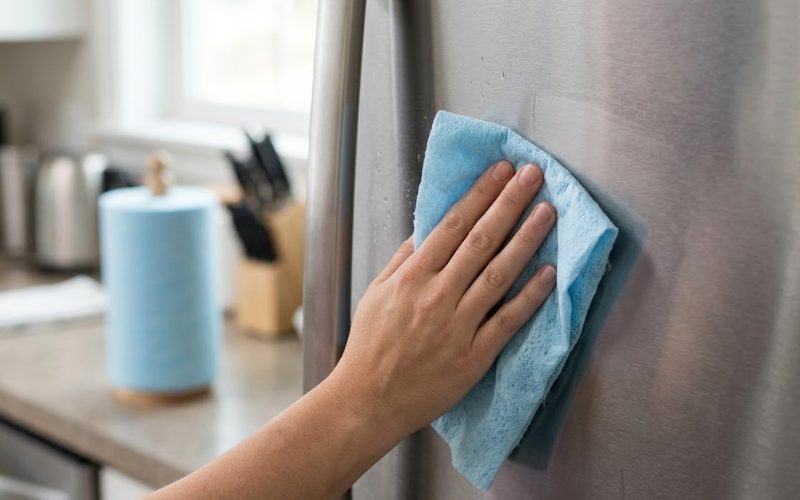 Lau tủ lạnh bằng khăn cuộn KRCLEAN xanh 200 tờ